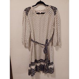 KNOX ROSE Dress Womens Sz S Tan Green Geometric Cottagecore Boho Prairie Casual